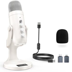 zealsound USB Microphone, Condenser Computer Mic, Plug & Play Gaming Microphone for Phone/PS4/PS5, Headphone Output, Volume Control, Mic Gain Control, Mute Button, YouTube Podcasting on Windows(Black)